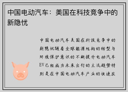 中国电动汽车：美国在科技竞争中的新隐忧