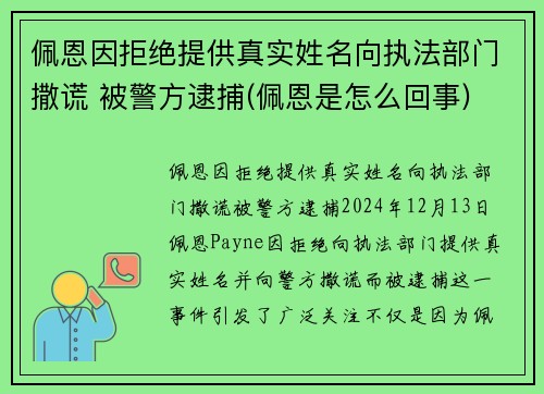 佩恩因拒绝提供真实姓名向执法部门撒谎 被警方逮捕(佩恩是怎么回事)