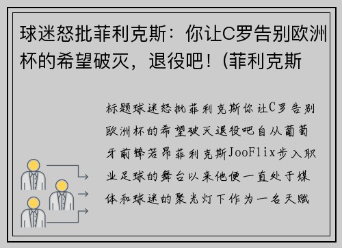 球迷怒批菲利克斯：你让C罗告别欧洲杯的希望破灭，退役吧！(菲利克斯 c罗)