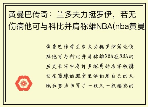 黄曼巴传奇：兰多夫力挺罗伊，若无伤病他可与科比并肩称雄NBA(nba黄曼巴是谁)